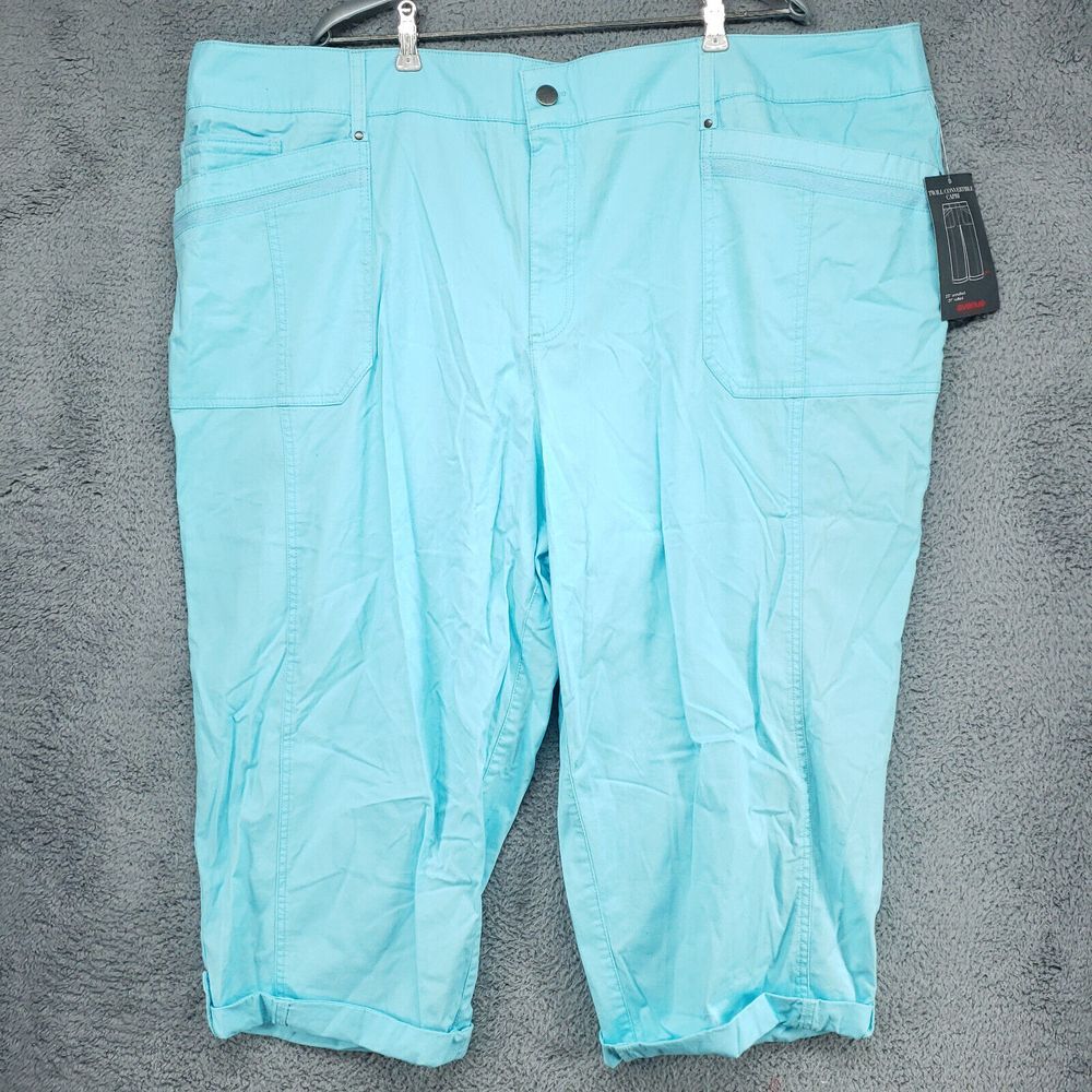 AVENUE Womens‎ 26 Aqua Blue TWILL CONVERTIBLE Capri Pants NWT- $55